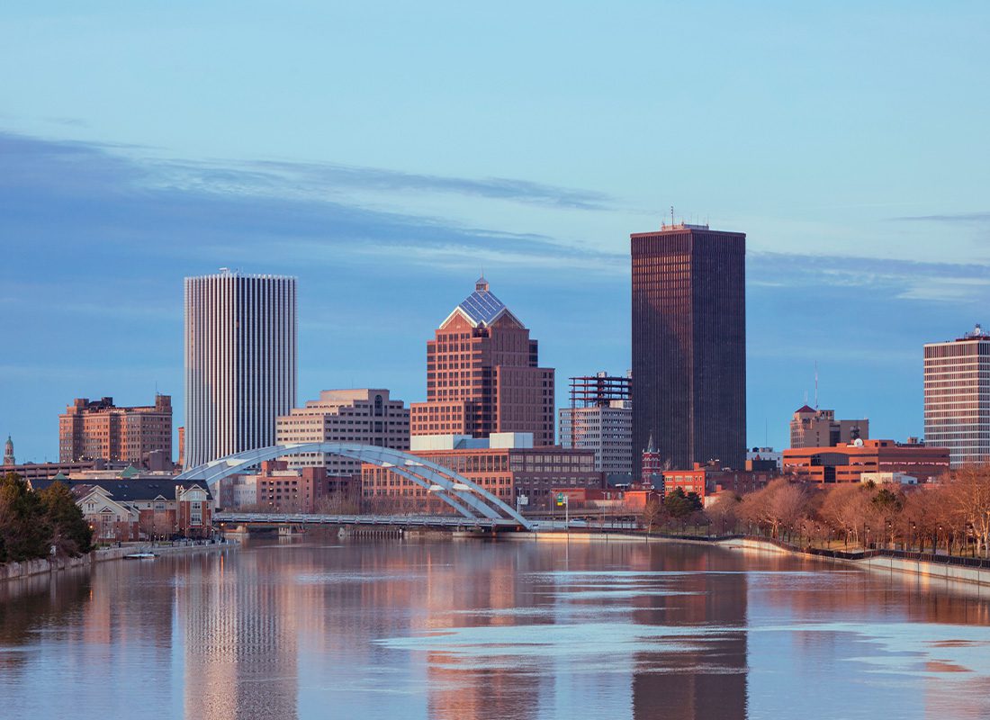 Aerial View of the Rochester New York Skyline from the River